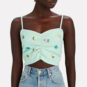 NWOT For Love & Lemons Sutton Floral Knit Sweater Cami Top Soft Pastel Green
